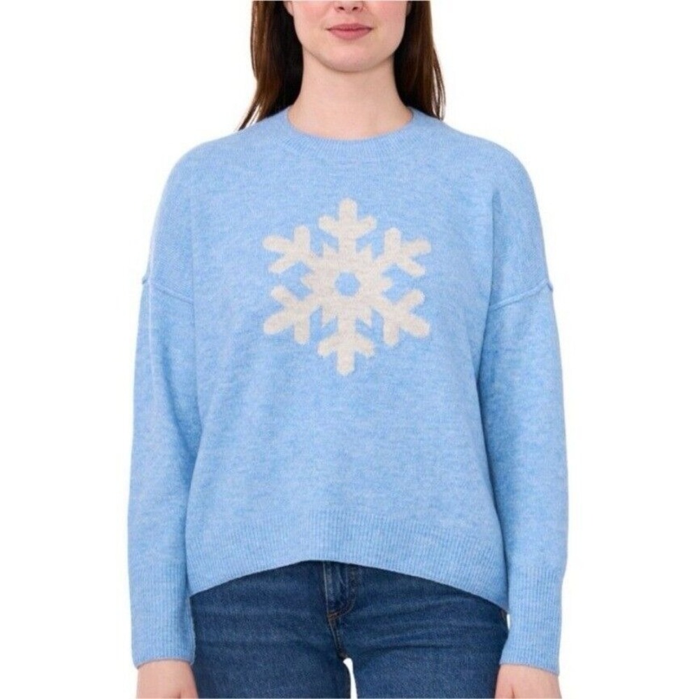 Vince Camuto Holiday Snowflake Sweater‎ Crew Neck Pullover Blue Large NWT